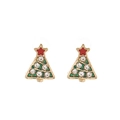 Detailed view of Christmas tree earrings with green enamel and white sparkling rhinestones - Enamel Christmas Tree
