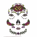 Detailed Day of the Dead face tattoo design featuring red roses and skull patterns - 05 Large Flower