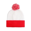 Bonnet en maille rayé rouge et blanc avec pompon pour décoration de Noël et hiver - Taille unique / Pompon Rouge-Blanc + Blanc