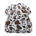 Close-up of thick knitted fabric and cow print pattern on a warm winter beanie hat - 2# White with Black and Brown Spots