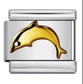 Italian charm link with a golden dolphin pattern on a silver stainless steel base - Gold Dolphin-Y581