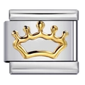 Italian charm bracelet link in silver stainless steel featuring a gold crown motif - Gold Crown-Y513