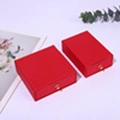 Red drawer style jewelry gift box with gold ring handle and square paper structure - Red