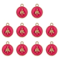 Set of 10 red enamel and gold bee charms for DIY jewelry making with top ring connectors - Rose Red