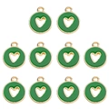 Set of 10 gold-plated hollow heart pendants with green enamel in a grid layout - Green