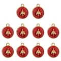 Goldene Bienenanhänger mit rotem Emaille-Finish für DIY-Schmuckherstellung und Basteln - Rot