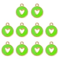 Detail of 10 bright green enamel heart charms with gold finish for DIY jewelry - Grass Green