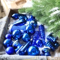 Blue Christmas tree ornaments set in various shapes with matte and glossy finishes - Royal Blue Electroplated Matte Combination (Q-A02-45)