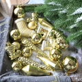 Golden Christmas tree ornaments set including balls, socks, and pine cones in a box - Golden Series Multi-Shape Combination (Q-A02-43)
