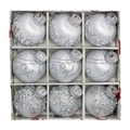 Set of 9 silver Christmas balls with sequins and bead patterns in a clear display box - 8CM/9pcs / Silver