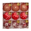 9-piece set of 8cm red Christmas balls with stripes and star sequins in a gift box - 8CM/9pcs / Red