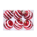 Set of 6 red and white glitter striped Christmas ball ornaments in clear packaging - Style 1 (6-pack)