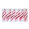Red and white candy cane spiral teardrop Christmas ornaments with glitter finish - Style 5 (6 Pieces)