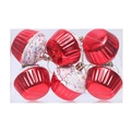 Set of 6 red cupcake Christmas ornaments with white frosting and colorful sprinkles - Style Nine Cakes (6-pack)