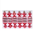 Set of 6 red and white candy cane Christmas tree ornaments in a transparent box - Style 15 Candies (6-pack)