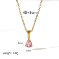 Detail view of pink teardrop gemstone necklace with dimensions 40+5cm length and 8mm pendant - 18K Gold