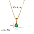 Gold stainless steel necklace with green teardrop zircon pendant and 45cm chain length - 18K Gold