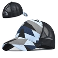 Blue and gray geometric camouflage mesh trucker hat with breathable back and curved brim - Adjustable / Tie-Dye Gray Blue