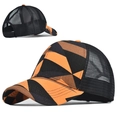 Tie-dye ponytail baseball cap with orange geometric pattern and black mesh back - Adjustable / Tie-Dye Orange Black