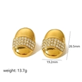 Gold oval zircon earrings in stainless steel, measuring 26.5mm by 19.2mm and weighing 13.7g - Gold Oval (TE6982-G)