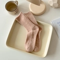 Thick wool blend ribbed crew socks in light khaki earth tone for winter warmth - One Size / Orange