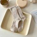 Chic oatmeal beige ribbed wool mid-calf socks for women in warm autumn home style - One Size / Beige Apricot