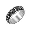 Vintage Herren-Drehring aus Edelstahl mit geprägtem Drachenmuster in Silber-Schwarz-Optik - US 9 / Antiksilber