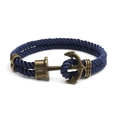Handmade navy blue braided rope bracelet with a vintage bronze anchor clasp for men - Navy Blue Rope Antique Bronze Buckle