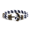 Navy nautical anchor bracelet with blue and white rope and vintage bronze clasp - Blue White Rope Antique Bronze Buckle