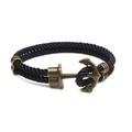 Retro black nautical rope bracelet with bronze anchor clasp and vintage maritime design - Black Rope Antique Bronze Buckle