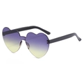 Fashion heart shaped rimless sunglasses with purple yellow gradient lenses and black temples - Two-tone C16