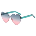 Green heart-shaped rimless sunglasses with grey to pink gradient lenses for parties - Two-tone C19