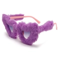 Macro detail of plush purple faux fur covering heart-shaped party sunglasses frame - Pink Frame Purple Fur