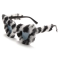 Zebra print fuzzy heart sunglasses with blue lenses for parties and fashion shoots - Black Frame Zebra Fur