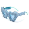 Detail of light blue fuzzy heart sunglasses with sparkling transparent glitter temples - Glitter Blue Frame Blue Fur