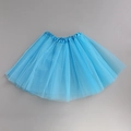 Detailed top view of blue multi-layered mesh tutu skirt with elastic waistband textures - Lake Blue / Length 40cm