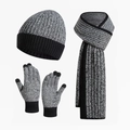 Ensemble d'hiver 3 pièces avec bonnet, écharpe et gants tactiles en gris anthracite - Patchwork Noir et Blanc