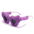 Kids heart-shaped sunglasses with stylish purple faux fur frame in retro aesthetic - Purple