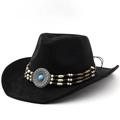 Detail eines schwarzen Cowboyhuts mit ethnischem Perlenband und Türkis-Metallverzierung - M (56-58cm) / Schwarz