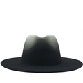 Classic black wool fedora with white gradient crown and wide flat brim for men and women - M (56-58cm) / Black