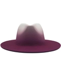 Modern gradient wool felt fedora hat in white and burgundy with wide brim for men and women - M (56-58cm) / Gradient Rose Red