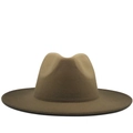 Detailed texture of two-tone wool felt fedora with a classic wide brim and wavy top - M (56-58cm) / Khaki