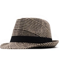 Cappello fedora in lana stile britannico con motivo a quadri marroni e fascia nera - M (56-58cm) / Quadri Marroni