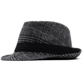 Cappello fedora classico britannico in lana a quadri grigi con fascia nera su sfondo bianco - M (56-58cm) / Quadri Grigi e Neri