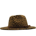 Classico cappello fedora leopardato in feltro con fascia in pelle scamosciata e fibbia - M (56-58cm) / Cachi