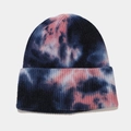 Detailed knit texture of tie-dye winter beanie in navy blue, pink and white yarn - M (56-58cm) / 3# Navy Pink White Tie-dye