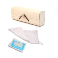 Custodia per occhiali beige effetto legno con bottone, panno per pulizia e test card - Scatola + Sacchetto di Stoffa + Carta Polarizzata