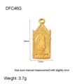 Detailed view of a gold-plated religious saint portrait pendant with exact dimensions - Gold Virgin Mary DFC46G