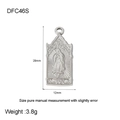 Detailed view of Virgin Mary relief pendant in gothic arch frame with size measurements - Silver Virgin Mary DFC46S