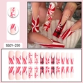 Christmas press-on nails set with red glitter, French bow and candy cane patterns - SGCY-230 Christmas Red White Candy Style